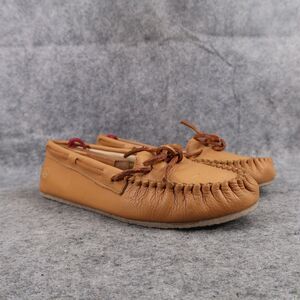 Peace Moccasin Shoes Womens 7 Slip On Leather Loafer Jean Classic Vintage Brown
